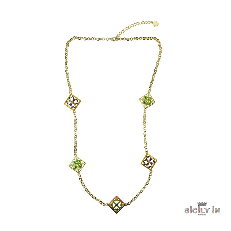 COLLANA LUNGA IN METALLO ANALLERGICO CON 5 CHARMS