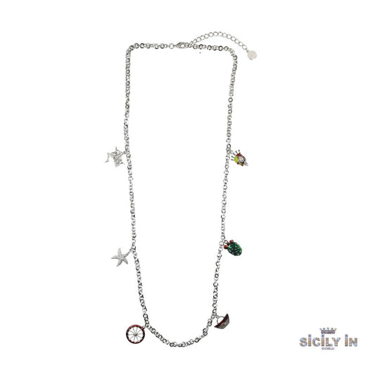 COLLANA LUNGA IN METALLO ANALLERGICO CON 6 CHARMS