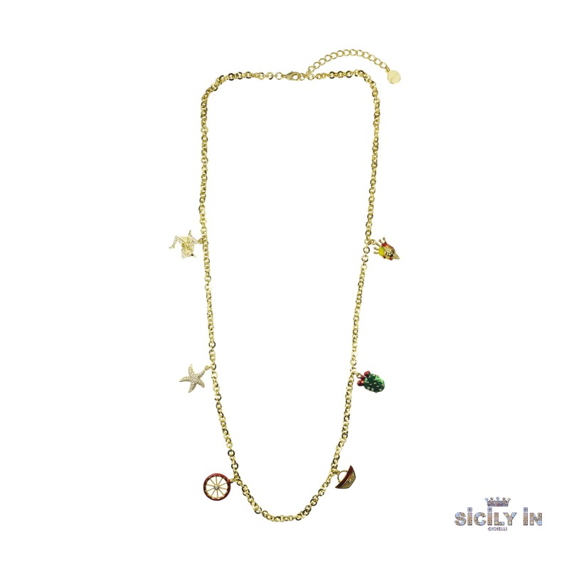 COLLANA LUNGA IN METALLO ANALLERGICO CON 6 CHARMS
