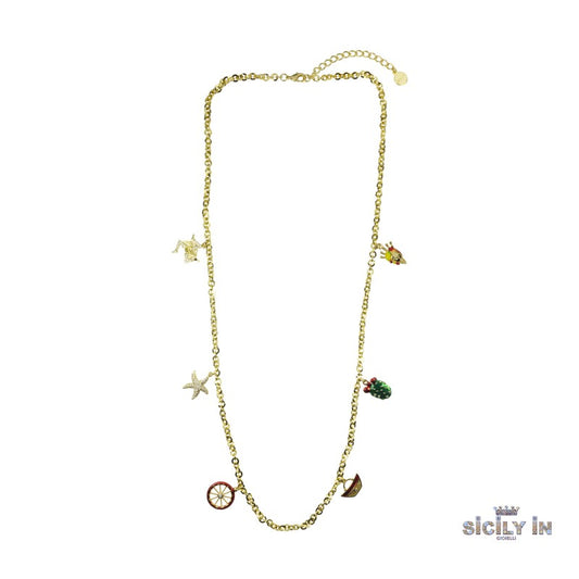 COLLANA LUNGA IN METALLO ANALLERGICO CON 6 CHARMS