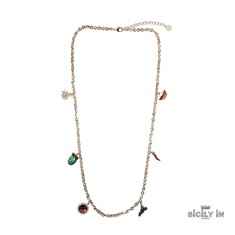 COLLANA LUNGA IN METALLO ANALLERGICO CON 6 CHARMS
