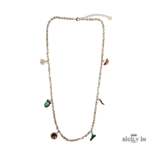 COLLANA LUNGA IN METALLO ANALLERGICO CON 6 CHARMS