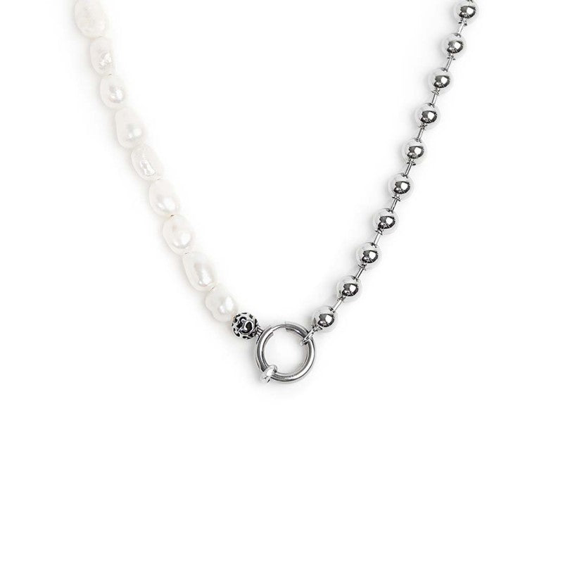 Collana perle fiume masticate con catena a sfere