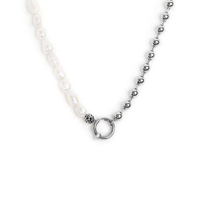 Collana perle fiume masticate con catena a sfere