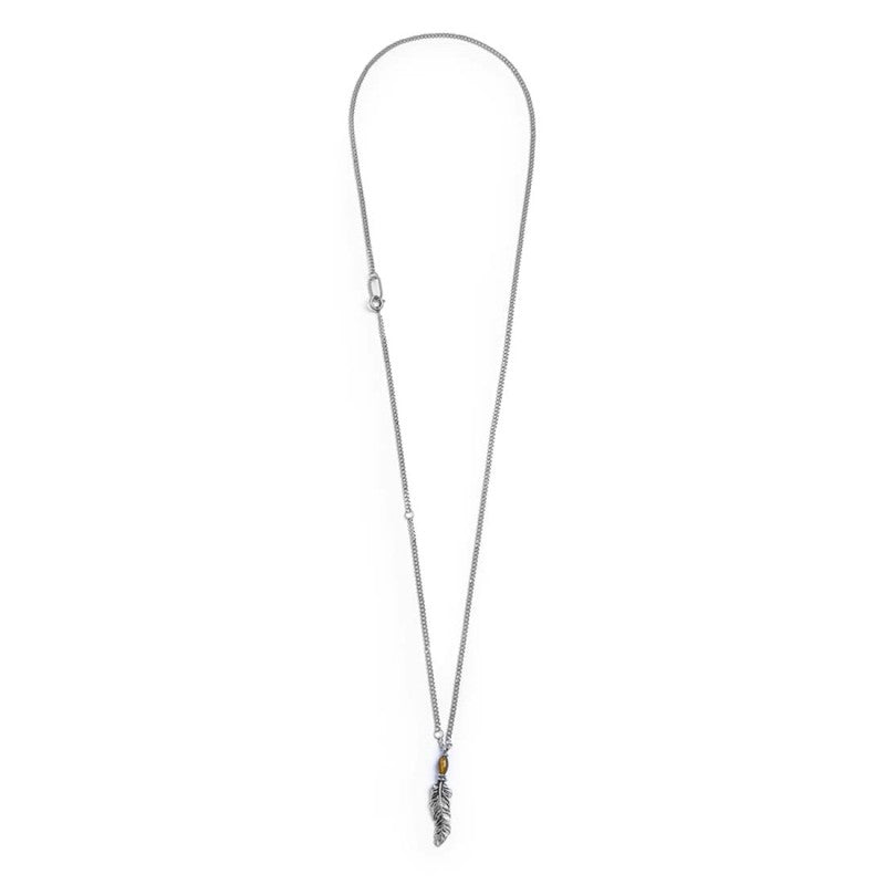 Collana piuma pendente con occhio di tigre ovale