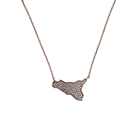 Collana rosata con charm Sicilia in argento 925