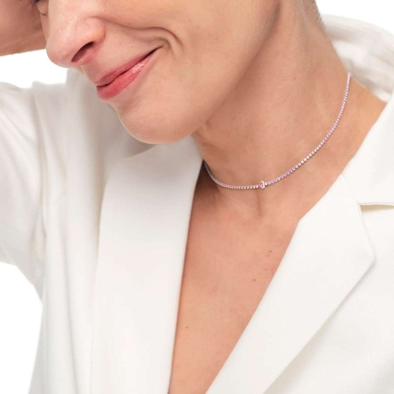Collana tennis con zirconi e zircone centrale baguette