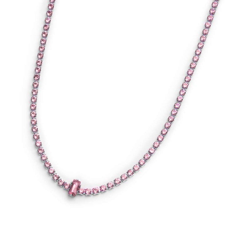 Collana tennis con zirconi e zircone centrale baguette