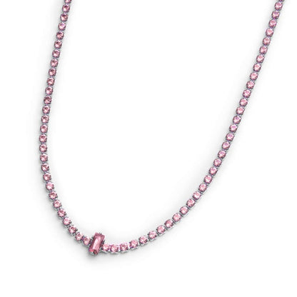 Collana tennis con zirconi e zircone centrale baguette